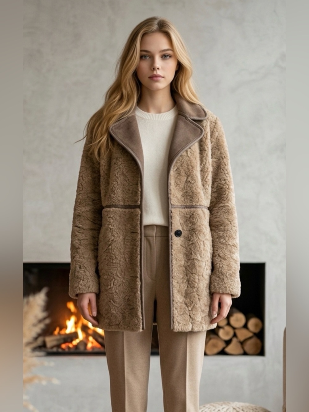 H&M Taupe Faux Shearling Teddy Jacket